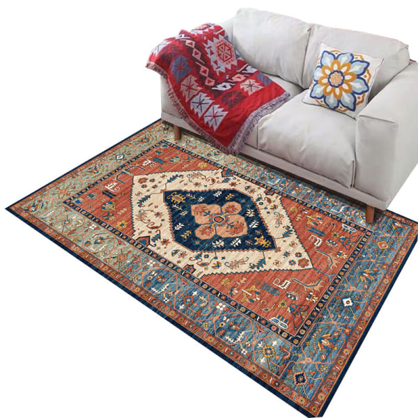 Bohemisk teppe mykt, sklisikkert vaskbart vintageteppe, orientalsk nødstilt kort luv Bosnian carpet-1