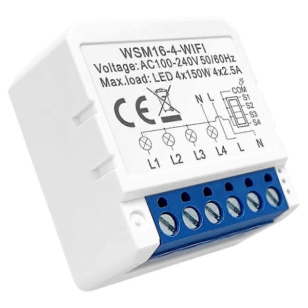 AVTTO WSM16 4-Gang Smart WiFi Switch APP Stemmestyring Dual Way Controller DIY Lyskontakt Modul