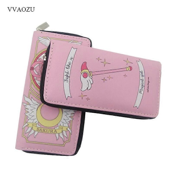 Plånbok Anime Card Captor Sakura Plånbok Tecknad Cardcaptor Sakura Kinomoto Lång Läder Damkoppling Pengarkort Dragkedja Söta Väskor
