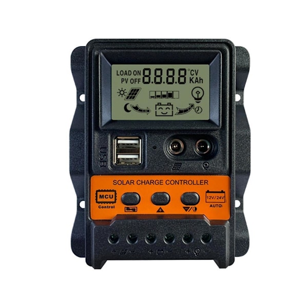 10A Solcelleladningsregulator 12V24V Solcellepanel Batterikontroller Regulator Auto 2 USB LCD-skjerm Lastutlaster