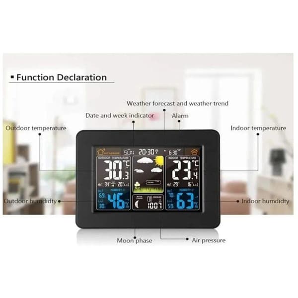 Vejrstation - Digitalt Ur - Udendørs Sensor - Farve LCD Skærm - Barometer Funktion