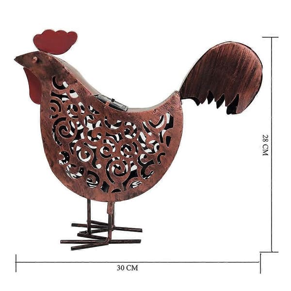Solar Metall Scroll Hane Hageskulptur, 3D Hane Statue Lanternelys Bord Utendørs Solar