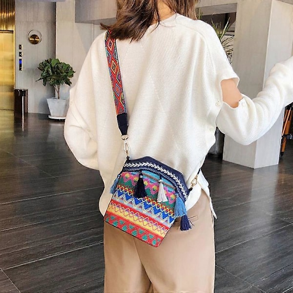 Mode Bohemisk Etnisk Stil Kvinnors Halmvävd Axelväska Retro Casual Bucket Bag Na
