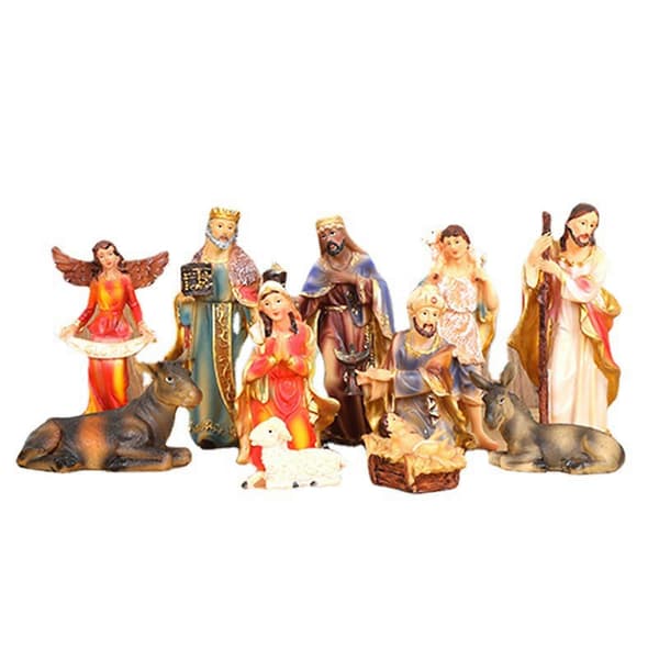 11 stk. Miniature Julekrybbe Ornamenter Kirkrumsindretning