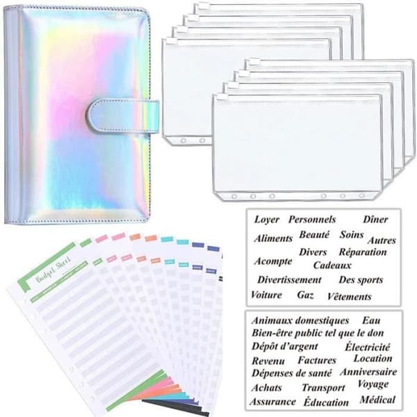 Rose 1 - PVC Budget Binder, Organizer med Konvolut til A6 Regninger, Notesbog, Pla