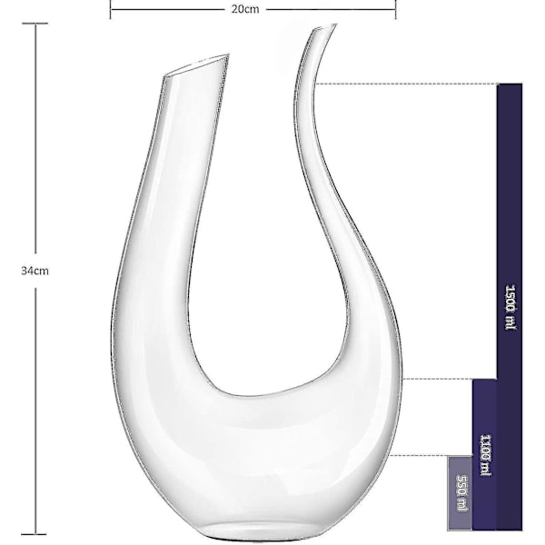 Vinkaraff, 1,5 Liter U-formad Kristallglas Vinflaska Set, Blyfri Rödvin Glas Dekanter, Luftat Vinflaska Med Dekanterglas, Dekanter Bot