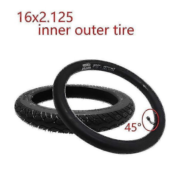 16 tum 16x2.125 Inre och Yttre Däck med Böjd Vinkel Kompatibel Elcykel Däck Cykel Däck Slang