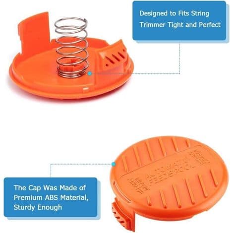 Pakke med 6 A6485 A6481 spoler for Black & Decker gresstrimmere, 6 x 9 m nylonsnor, 1,65 mm diameter + 1 hette + 1 fjær