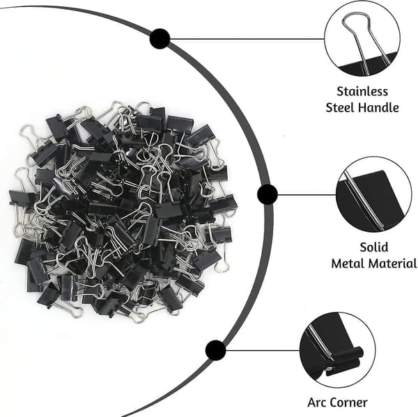 120 stk. Mini Binder Clips - Sort, Små Papirclips 15mm 5/8 Tommer