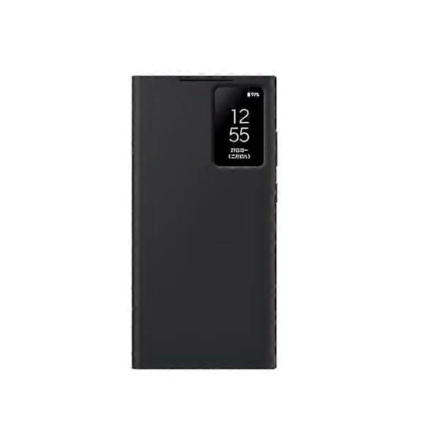 Plånboksfodral för Galaxy S23 Ultra, Skyddande skal med kortfack, Genomskinligt fönster för fingertryck, Svart
