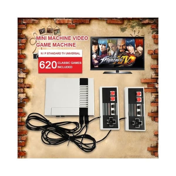 Klassisk retro spillekonsol, 620 indbyggede spil, sort