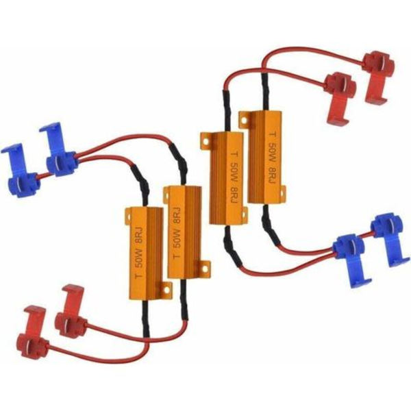 4 stk 50W 8 ohm LED-lastmotstander Frontlys Lastmotstand Tåkelys LED-dekoder Blinklys Kabeldekoder Motstand (Fikser hyperblink, avbryter advarsel)