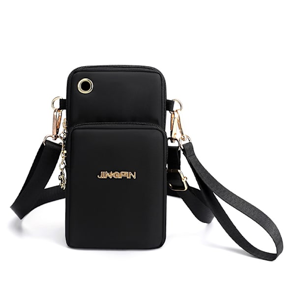 Multifunktionel mobilpose med crossbody-rem sort