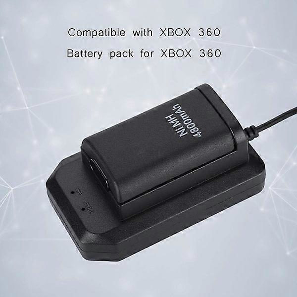 Sæt til Xbox 360 controller, 2*4800mAh batteri USB opladerkabel + opladningsbase