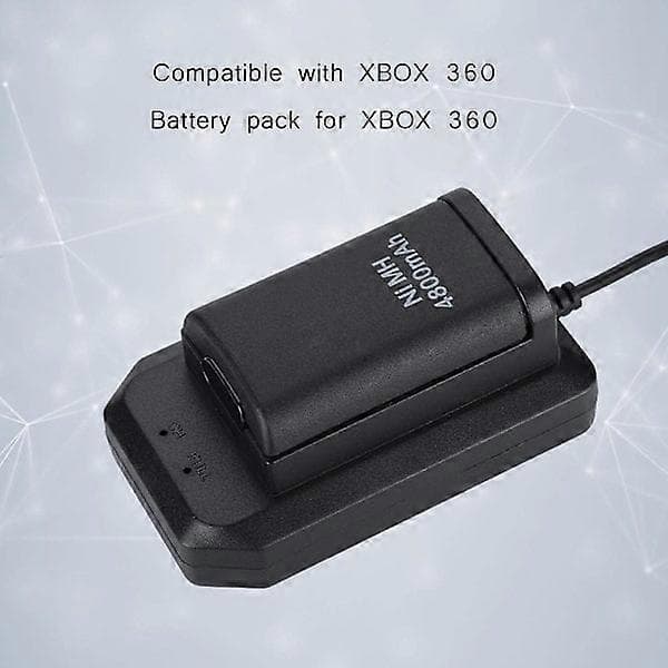 Sett for Xbox 360-kontroller, 2*4800mAh batteri USB-ladekabel+ladestasjon