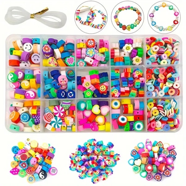 990 Polymer Clay Beads Kit for armbånd, lage blomsterperler, lage sjarm DIY-smykker Lage gaver til jenter