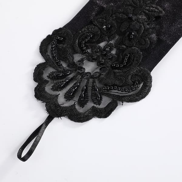 Elegante brudehandsker i satinblonde med perlebroderi Sort