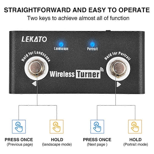 Lekato Tuner Pedal Trådløs Ekstern Side Guitar Effekt Pedal Side Vender Pedal til Guitar Looper Smartphones Tablets
