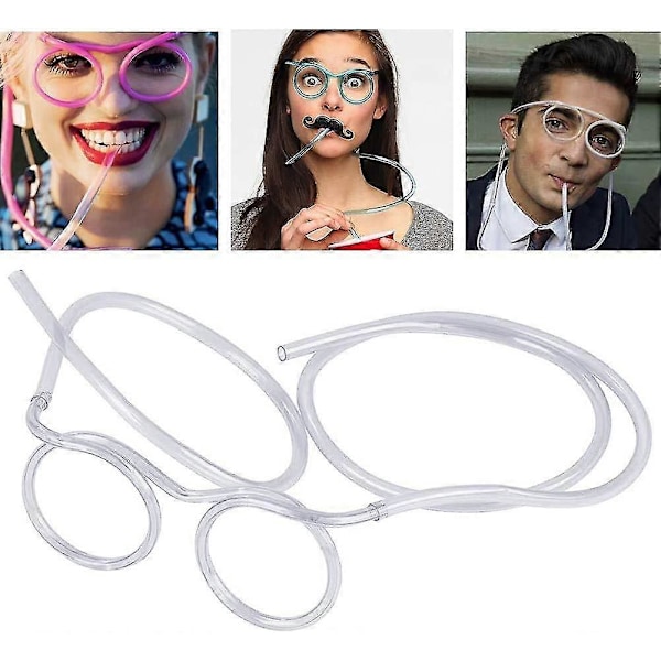 Straw Glasses, Reusable Fun Party Loop Drinking Straw, Novelty Eyeglasses Straw For Kids Party Annual Meeting  (white)