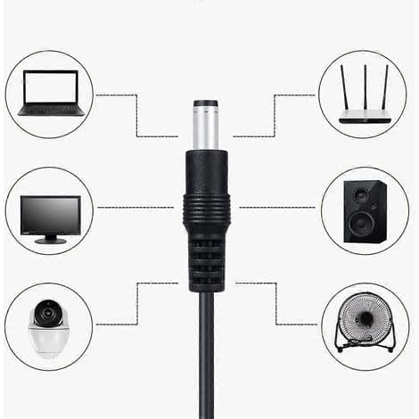 23 cm DC5.5 x 2.1 mm mann-til-mann strømkabel med 8 høyttaleradaptere