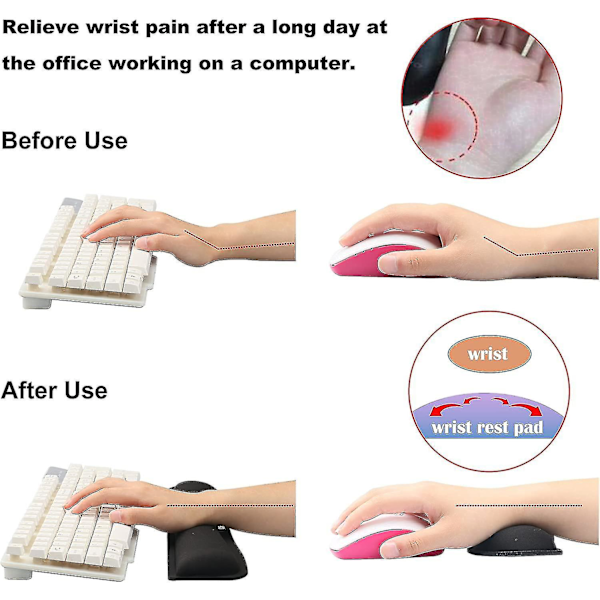 Håndledsstøtte til tastatur og mus Ergonomisk håndledsstøtte med memoryskum til at aflaste håndleddet Sort pude sæt #yg