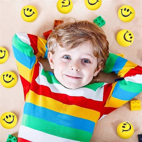 Förpackning med 24 st 5 cm Stressbollar med Smiley, Stressbollar för Barn och Vuxna Gul Rolig Min Barn Stressboll