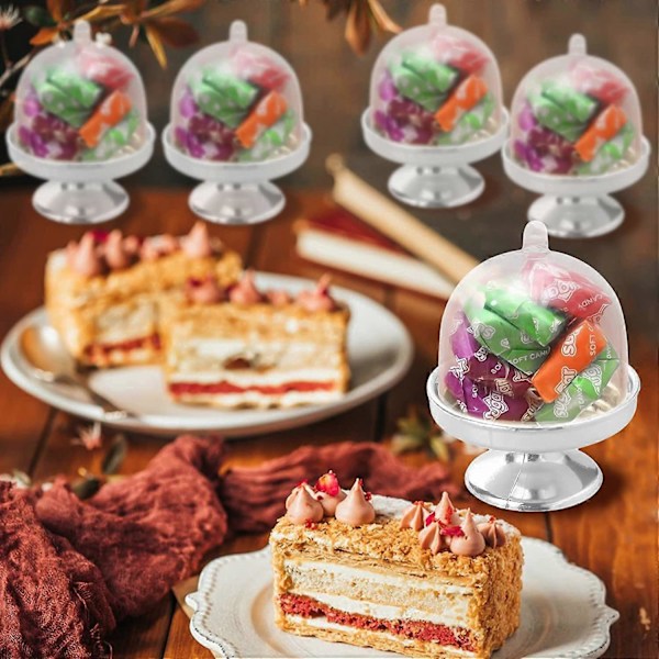 12 st Mini Tårtställ med Kupollock, Plast Muffin Godis Choklad Macaron Hållare Ställ för Fest