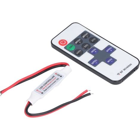 11-tasters trådløs mini LED-dæmper RF-fjernbetjening med interface til røde og sorte ledninger
