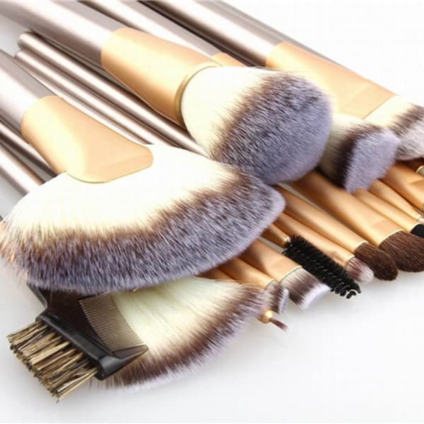 Make-up børstesæt - Syntetisk - Beige - 12 dele - 29x22 cm