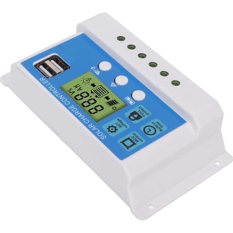 10A PWM solcelleladeregulator med LCD-skjerm, doble USB-porter, kompatibel med 12V/24V paneler