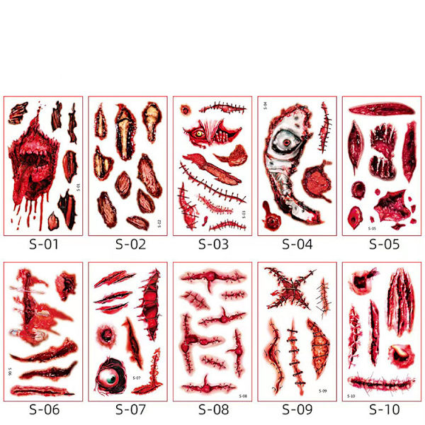 Temporary Tattoos for Halloween 10 Sheets MultiColor