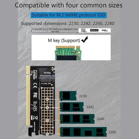 M.2 NVMe - PCIe 4.0 x16 -sovitinkortti M-Key-kiintolevyille