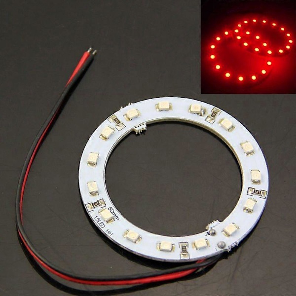 2x 12V 60MM 15 LED 3528 chip SMD Bil Angel Eyes Lys Rød Ring Ny