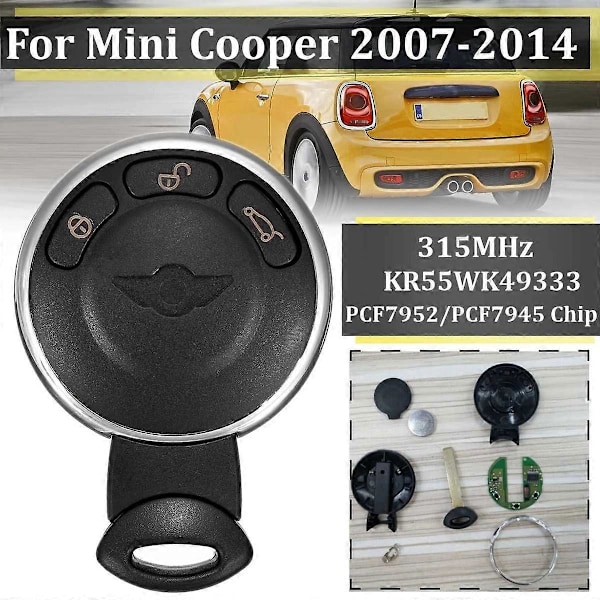 3 Knappar med PCF7952 Chip 315MHz Fjärrnyckelskal för Mini 2007-2014 KR55WK49333