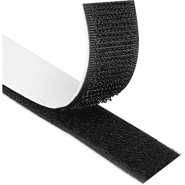 25M Ekstra Sterk Lim Velcro, Dobbeltsidig med Velcro 5mm Bred Lim Velcro og Heksetape (Svart)