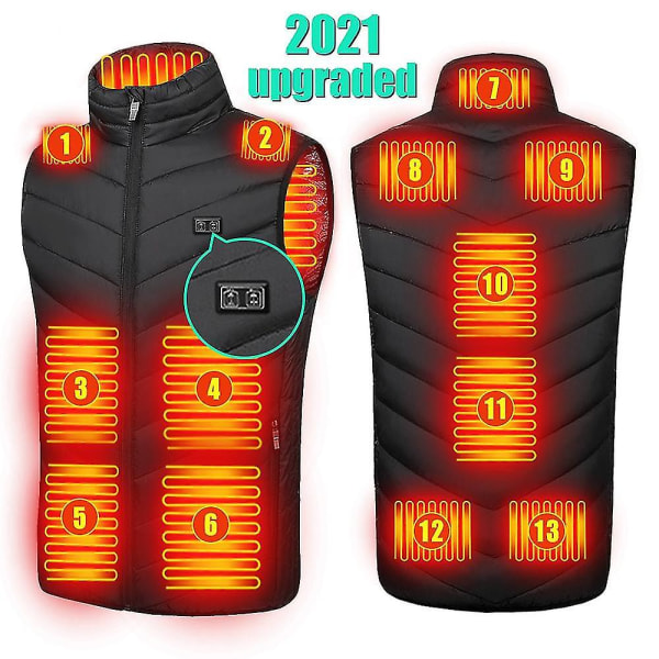 Uppgraderad 13 zoner Män Uppvärmd Väst USB Laddning Värmerock Smart Heating Ärmlösa jackor