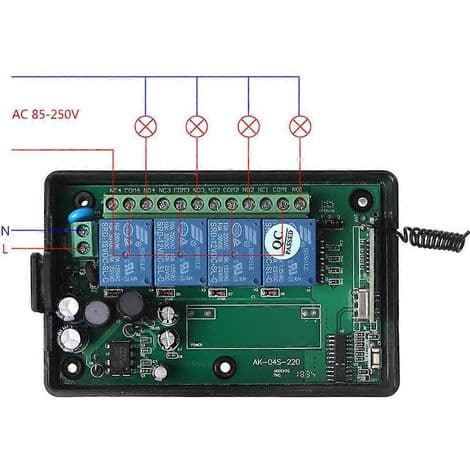 4-knapps sender/mottakerbryter, 433MHz, AC85V-250V, for fjernkontroll