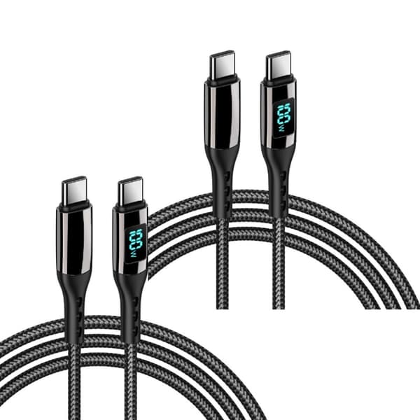2 kpl PD100W punottu datakaapeli Type-C–Type-C digitaalinen näyttö Musta 1m