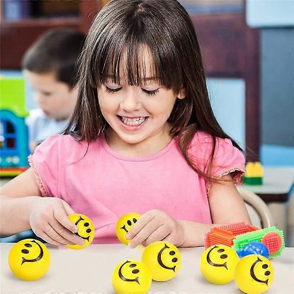 Förpackning med 24 st 5 cm Stressbollar med Smiley, Stressbollar för Barn och Vuxna Gul Rolig Min Barn Stressboll