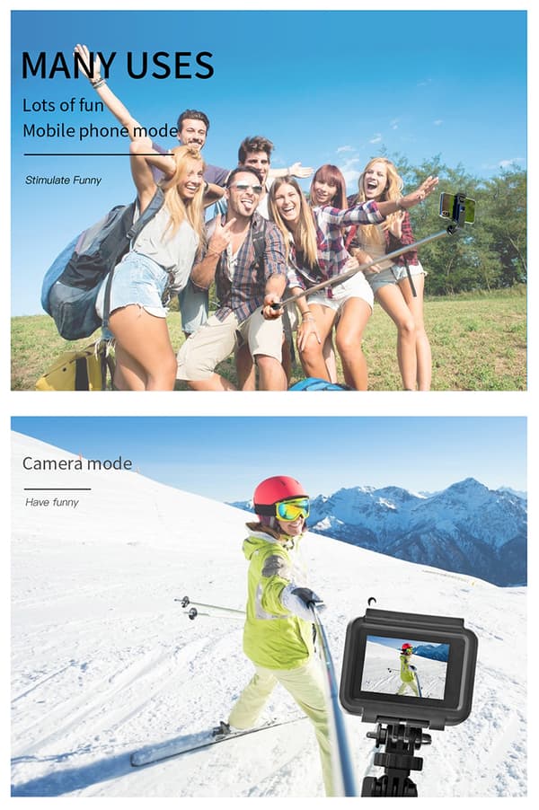 Selfie Stick/Mobile Tripod with Remote Control Camera and GoPro Compatible 19-100 cm