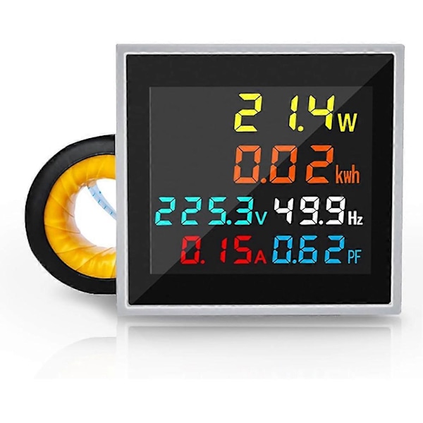 Energimätare, AC 50-300V 100A Mini Effektmätare 6in1, LCD-display, Voltmeter, Amperemeter, Wattmeter, Fre