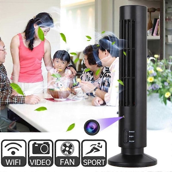 Tårnventilator HD 1080P WiFi Kamera Hjemmesikkerhed Fjernvisning Bevægelsesdetekteringskamera - Sort