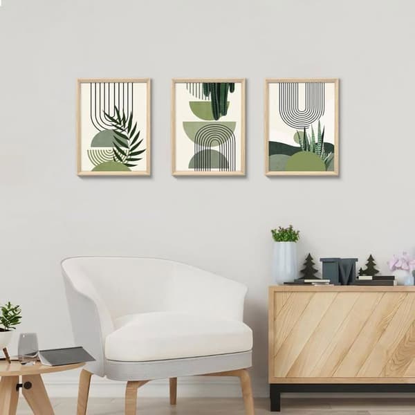 Träram Modern Estetisk Grön Växt Målning Väggdekoration Vardagsrum Boho Canvas Tryck Canvas Bild 30x40cmx3