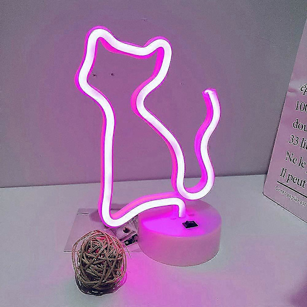 LED Rosa Katt Neonljusskyltar Rumsinredning Neonljus Skylt Nattlampor Inomhusdekor Batteri/USB-driven Ljusskylt Sängbordslampor Neonskyltar