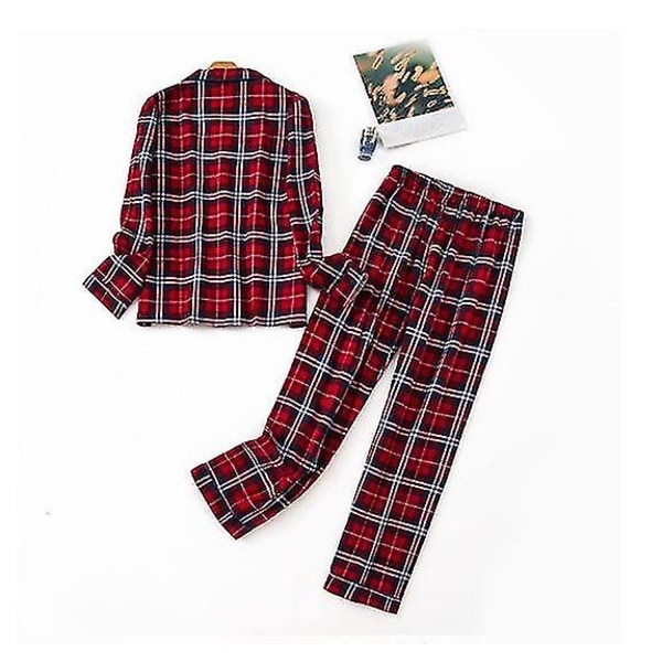 Pyjamas för kvinnor Flanell bomull Hemkläder Set Höst och vinter Pyjamas Röd Pläd -jbk
