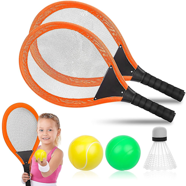 1 Pari Lasten Tennismailasetti Sisältää Ilmaisen Sulkapallon Meripallon Pehmeän Tennismailan Tennis&Sulkapallomailasetin