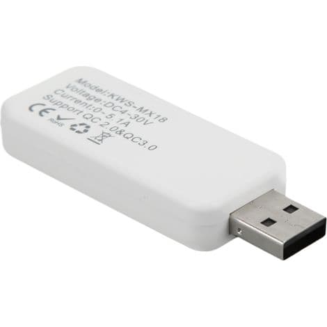 USB-detektor med LCD-skärm, stoppkontroll och effektmätning - Vit