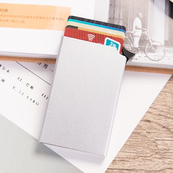 Korthållare i aluminiumlegering visitkortslåda metallkortlåda automatisk pop-up kreditkortslåda-jbk Silver