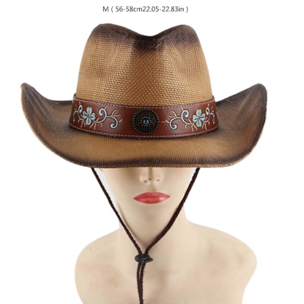 Western Cowboyhatt Bredbrättad Stråhatt Gåva till Pojkvän Hatt Bredbrättad för Resor för Utomhussammankomster Khaki