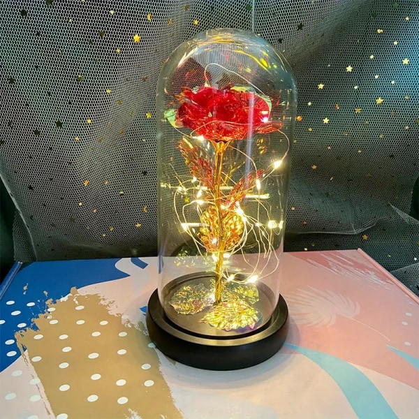 1 stk Eternal Light Up Galaxy Roses - rose of love Pink Shiny Butterfly Rose Flower in Glass Dome - Perfekt jul, morsdag, jubileum